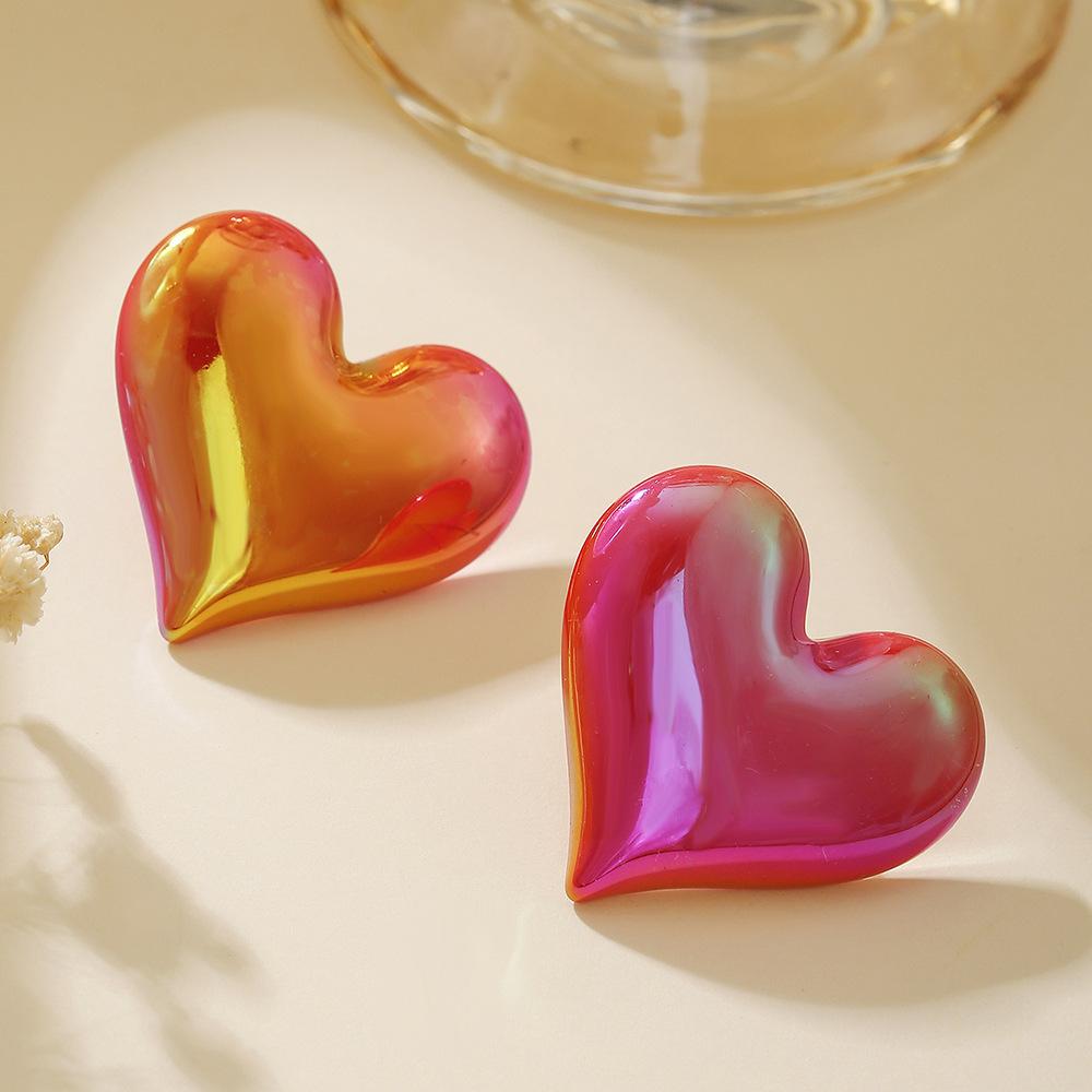 Colorful acrylic heart-shaped spray-painted earrings—Valentine's Day fashionable spring-colored earrings