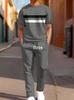 European & American Casual Sports Printed Two-piece Set: Short-sleeve Long Pants