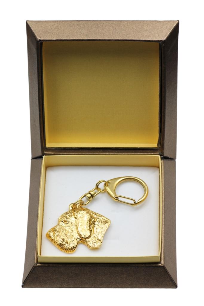 German Wirehaired Pointer – Gilded key ring with dog in gift box, handbag decoration | Art-Dog