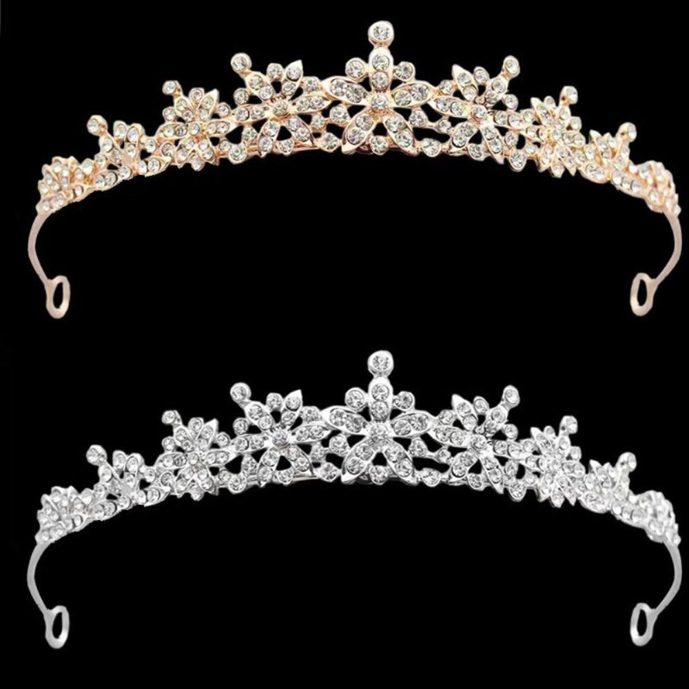 2pcs Sparkling Rhinestone Queen Crown Bride Headdress Wedding Jewelry Birthday Party