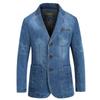 Denim Jacket Men Blazer Jacket Slim Fit Military Jacket Single Breasted Turn-down Collar Jeans Coat