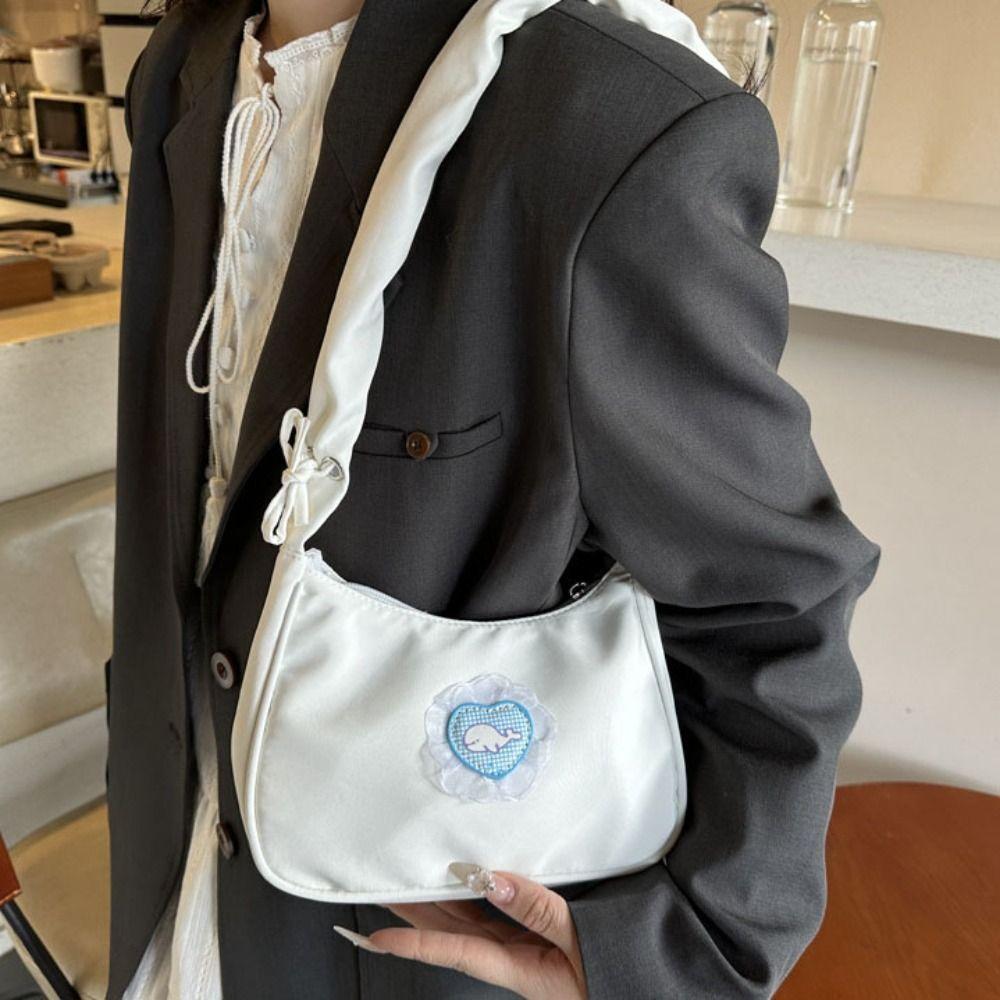 Nylon Canvas Underarm Bag Love Hobo Bag Sweet Pleated Strap Shoulder Bag Girls