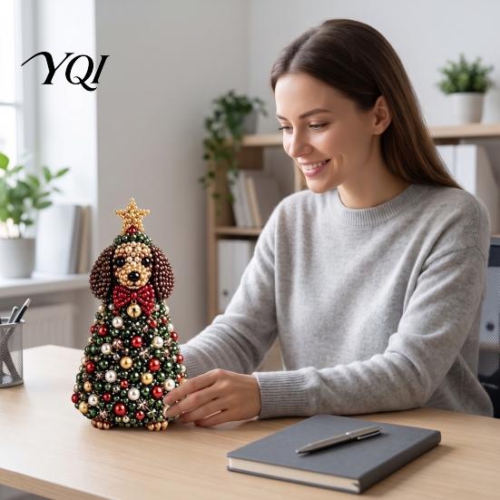 Christmas Gift for Craft Lovers Animal Themed Beaded Tree DIY Kit, Cute Bead Easy Set Beginners Handmade Set, Desktop Ornament Kids Adults Project