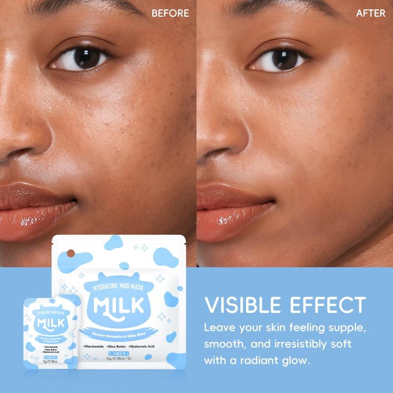LAIKOU Milk Hydrating Mud Mask 5g x 12pcs - Kaolin Clay Mask with Niacinamide & Alpha-Arbutin, Gentle Deep Cleansing for Smooth Radiant Skin