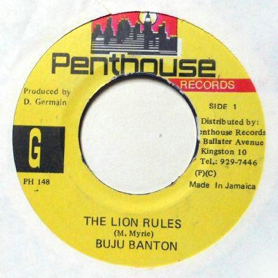 7-дюймовая пластинка BUJU BANTON - The Lion Rules PH148 Penthouse Recor 1996 Ямайка Регги, Ска и Даб Б/у