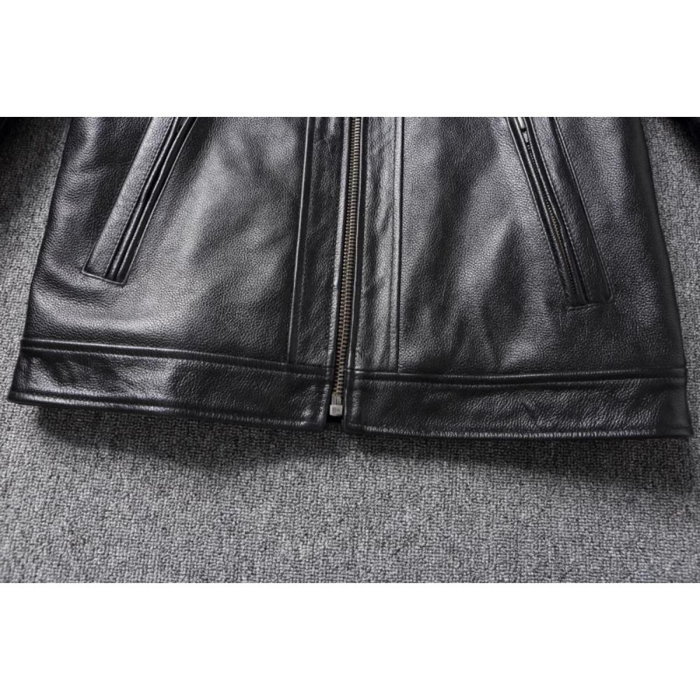 Chinese Size Removable Hooded Leather Jacket Men Genuine Cowhide Leather Coat Slim Biker Clothing Mens Coat Winter Veste Cuire Homme