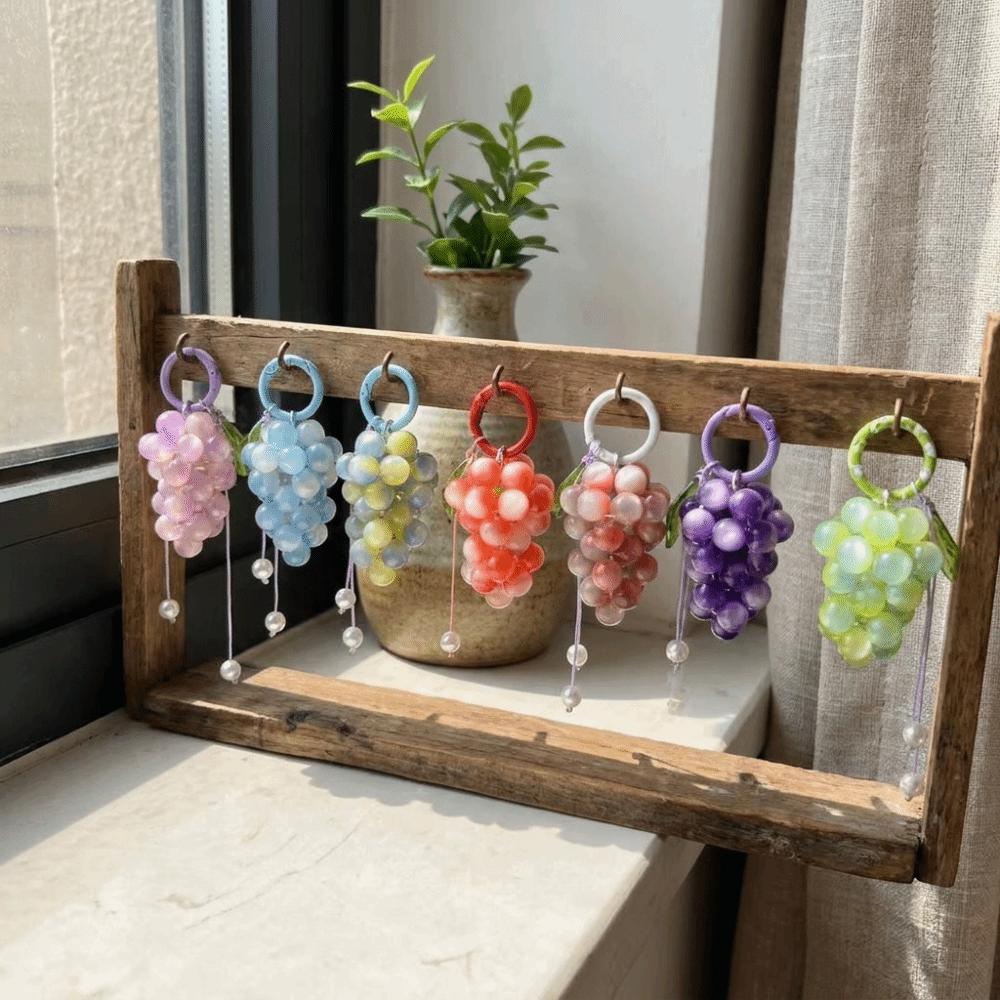 Zinc Zinc Alloy Grape Keychain Pendant Glazed Bag Charm Ancient Style Fruit Keyring Women