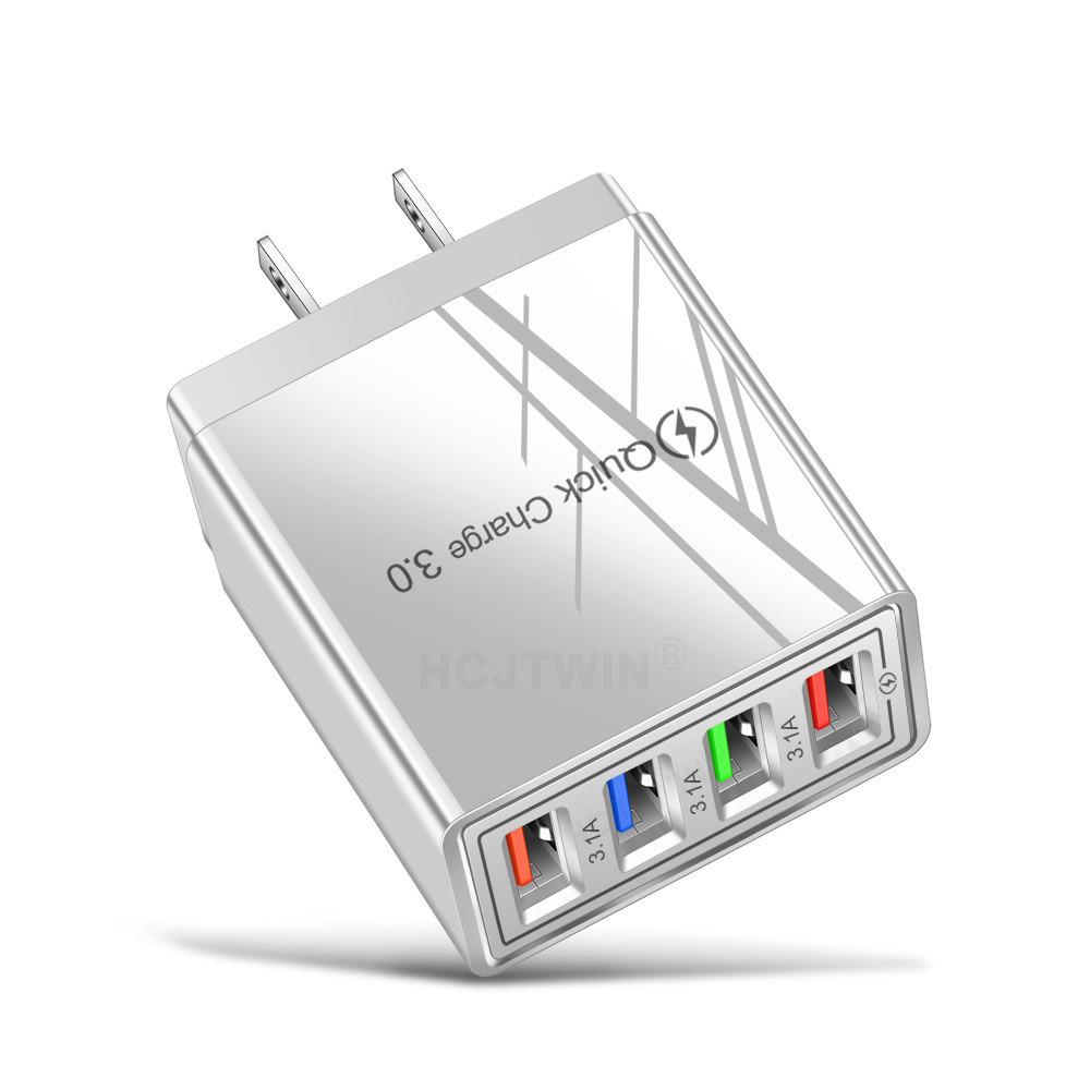 4-портовое USB автомобильное зарядное устройство 3A со светодиодной подсветкой для спецификаций ЕС/США, совместимое с планшетами и телефонами