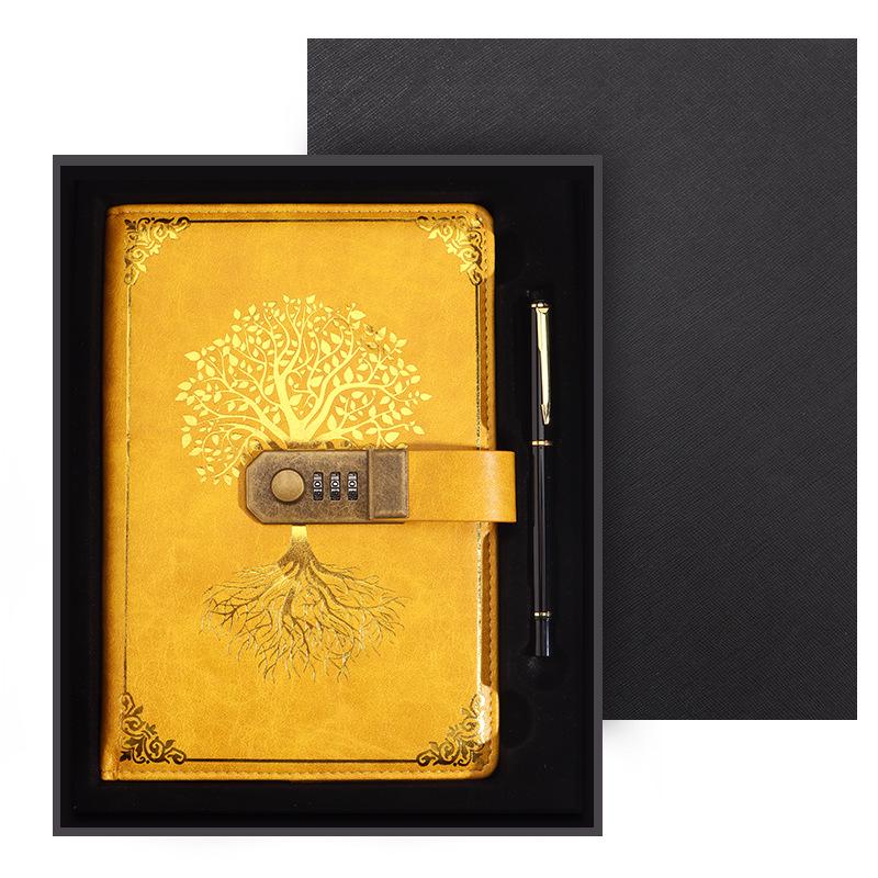 Подарочный набор из ретро-блокнота с паролем формата А5: Ежедневник деловых встреч в офисе с возможностью настраиваемого логотипа.