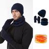 Yousheng 3Pcs/Set Winter Hat Scarf Gloves Set Solid Color Windproof Brimless Hat Neck Warmer Touch Screen Gloves Set