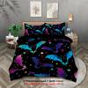 3pcs Black Halloween Bedding Set Colorful Bat 3D Print Cozy Duvet Cover King Queen Twin Size Halloween Gift Kid Girl Room Decor