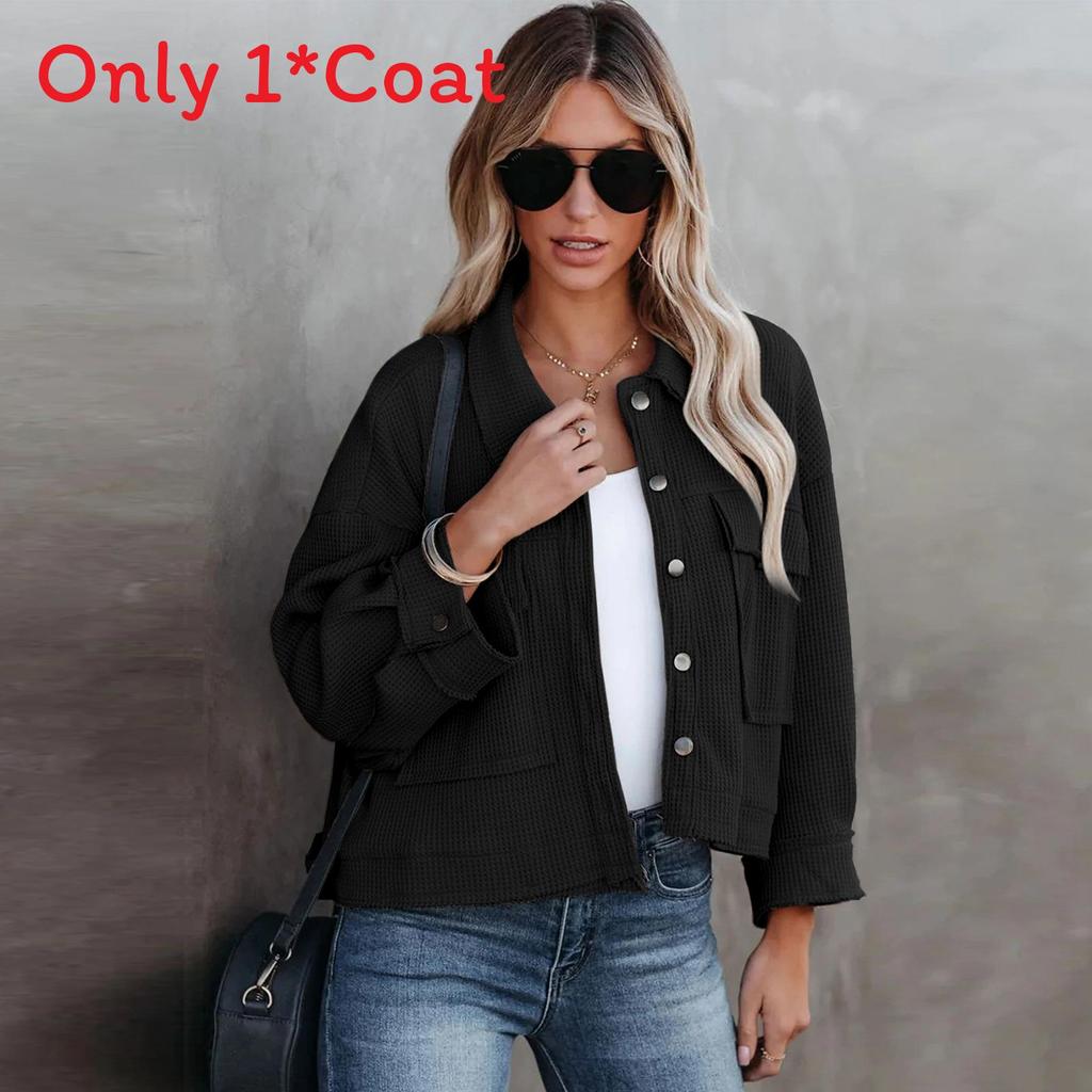 Classic Polo Collar Waffle Knit Cardigan For Women With Button Closure For Office Casuals