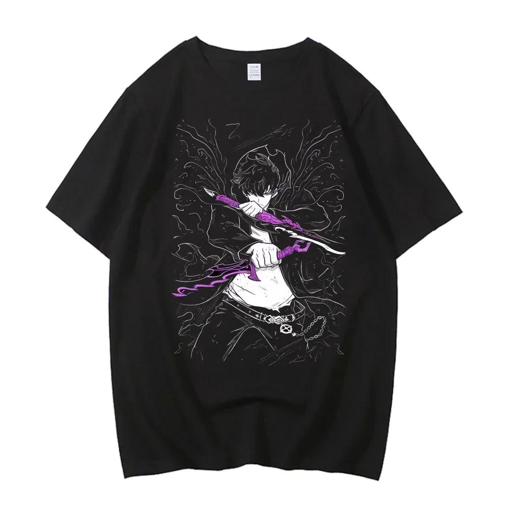 ZX TEE Горячая футболка для соло-прокачки Мужчины женщины Сон Джин У Аниме Графические футболки Хлопок Высокого качества Короткий рукав Уличная одежда Мужская