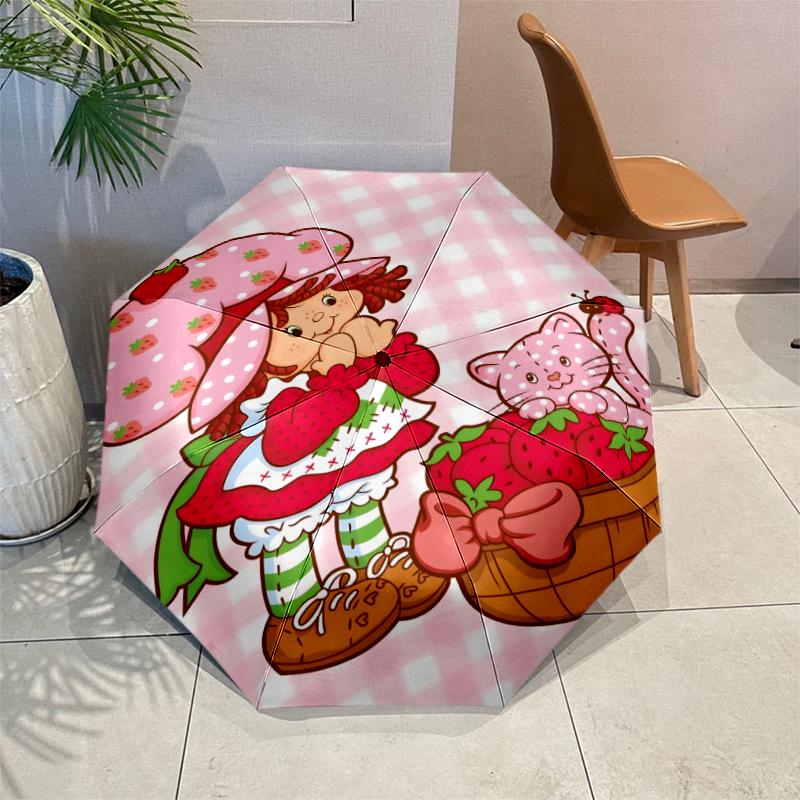 Princess Strawberry Umbrella with Automatic Open/Close & Self-8-Rib Heavy-Duty Umbrella, Compact Travel Umbrella Suitable for Outdoor
