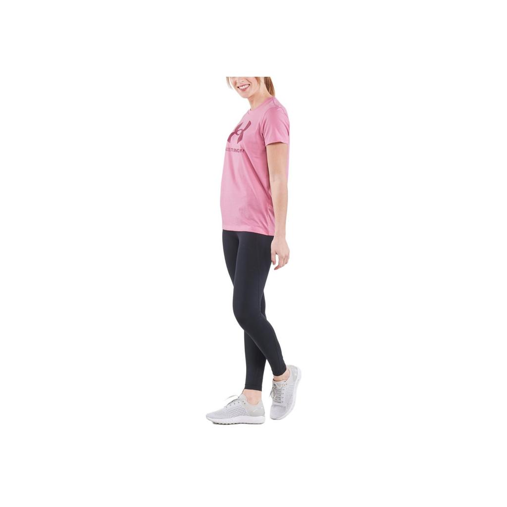 Under Armour Solid Color Letter Logo Print Round Neck Casual Breathable Short Sleeve T-Shirt Women Tops Pink 1356305-680