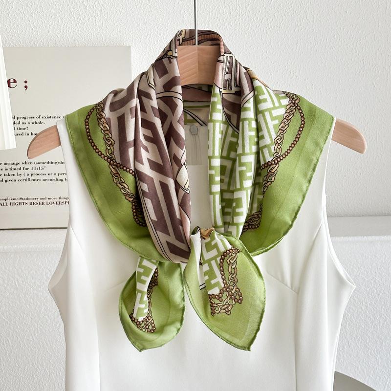 Chessboard plaid 71CM cotton and linen silk scarf small square scarf women's spring and autumn summer thin scarf scarf linen headscarf belt