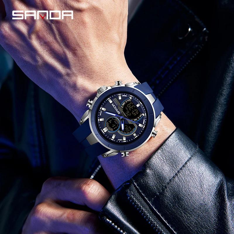 Мужские спортивные часы SANDA G Style, роскошные, водонепроницаемые, с хронографом, кварцевые наручные часы, светодиодные, аналоговые, цифровые, дата, неделя, многофункциональные часы