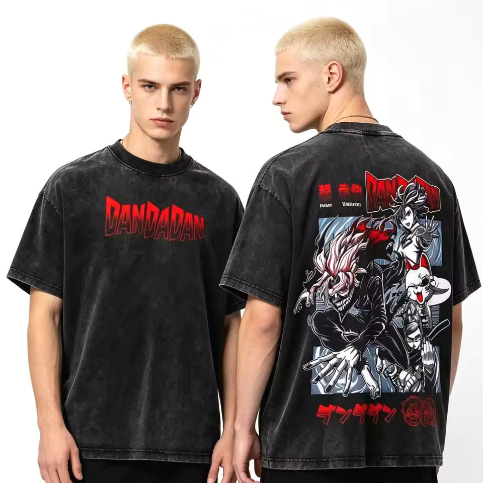2026 Hot Sale Vintage Anime Dandadan Washed T-shirt Men Women Hip Hop Punk T-shirt Print Crew Neck Short Sleeve Casual T Shirt