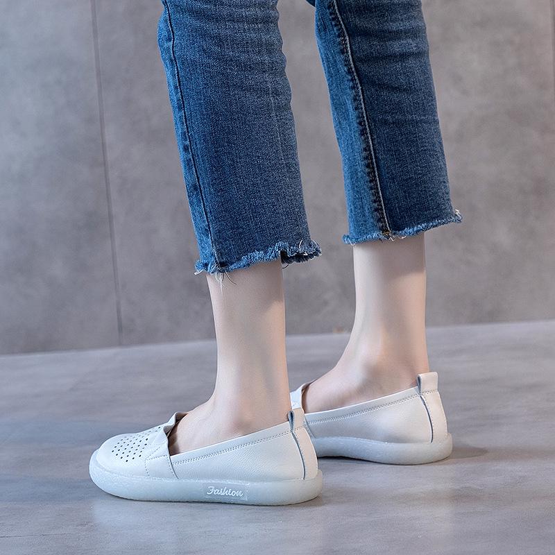 Женские летние дышащие лоферы с вырезами из натуральной кожи на мягкой подошве, плоская обувь для беременности, доступны большие размеры