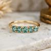 Teal Sapphire Half Eternity Band – Yellow Gold Plated Dainty Engagement, Wedding, Anniversary, Promise Ring for Women | Handmade Gift for Wife