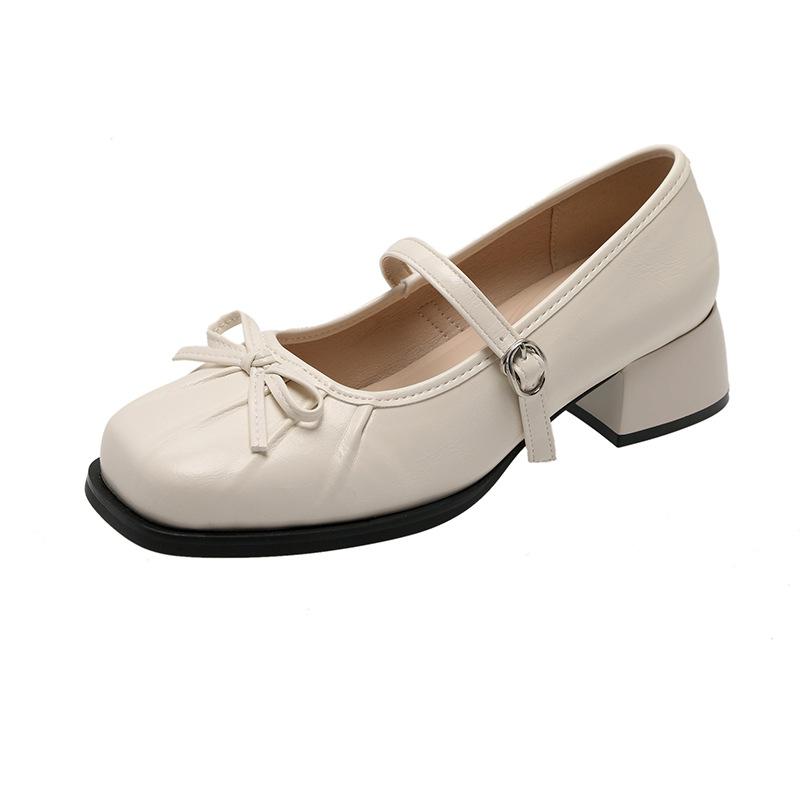 Туфли Мэри Джейн женские 2025 года, универсальные туфли на среднем каблуке, женские туфли во французском стиле с юбкой, толстый каблук, квадратный нос, одинарные туфли