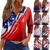 Жен. Футболка С принтом Пуговицы Рукав 3/4 Повседневные Выходные Мода Классический Классический V-образный вырез Обычный Верх