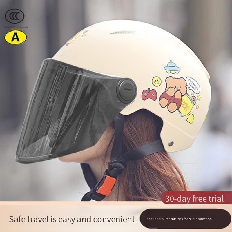 Dual-Visor Half Helmet for Electric Motorcycle Scooter, All-Season Sun Protective Safety Riding Helmet for Men Women