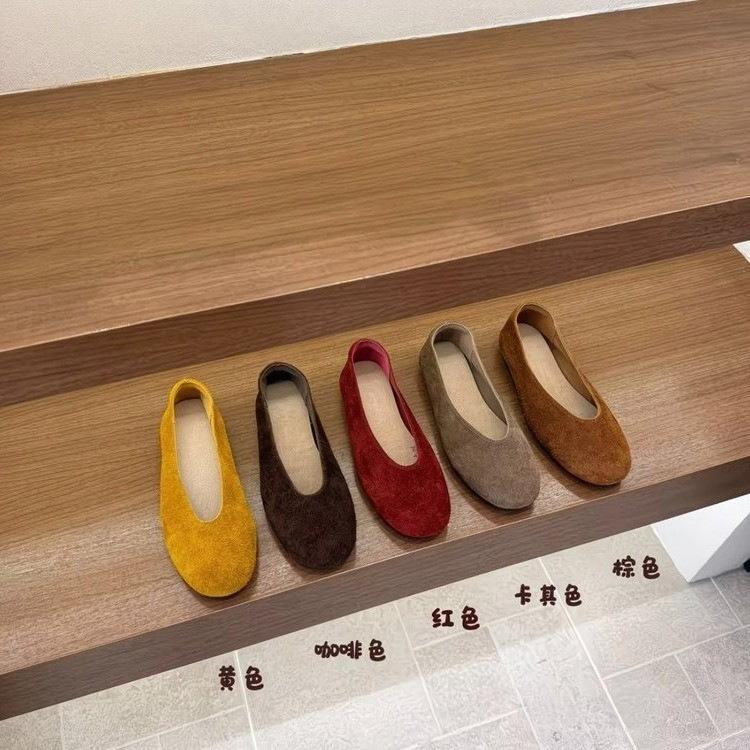 Retro suede Mary Jane shoes spring and autumn new flat-soled Doudou shoes one pedal shallow mouth round head ballet single