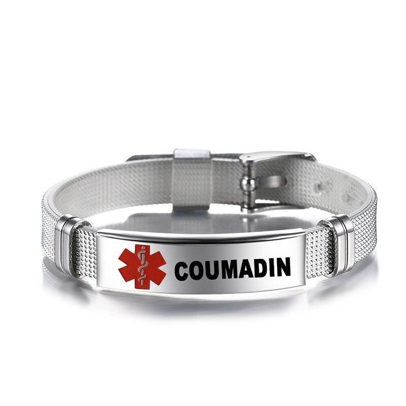Medical Alert Bracelets Allergy Bangle Bracelet Type 2 Diabetic Stainless Steel Medical Logo Wristband Cool Men Women Jewelry