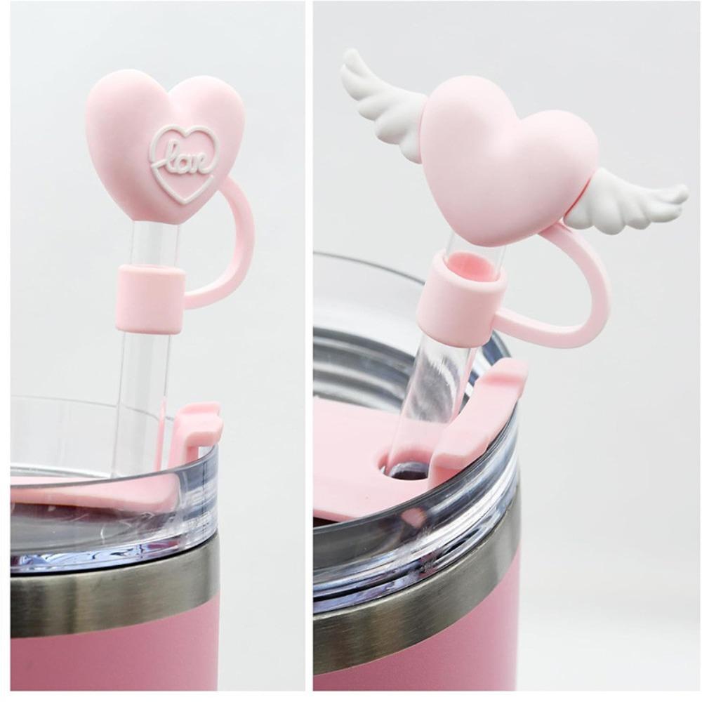 3D Heart-shaped Drinking Straw Dust Cap 10mm Straw Tips Cover Silicone Straw Plug Cup Accessories