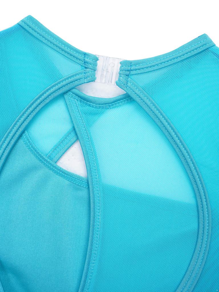 Girls Sleeveless Spandex Mesh Criss Cross Hollow Backless Dance Dress