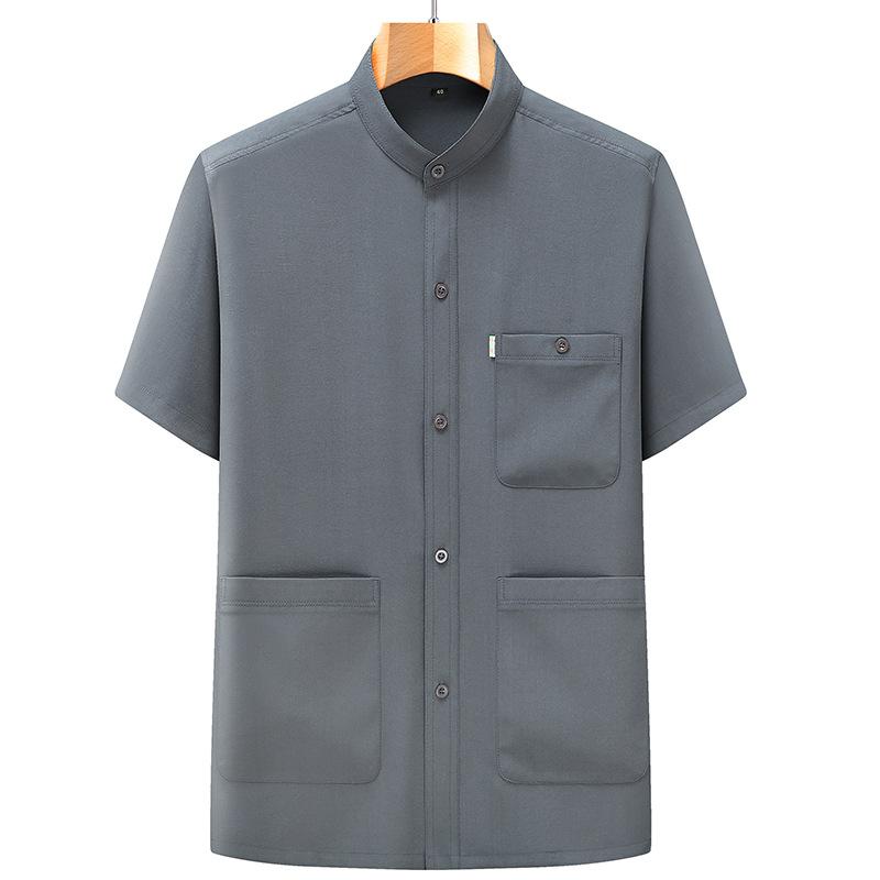 Middle-aged and Elderly Men's Summer Short-sleeved Shirt Stand-up Collar Thin Shirt Trousers Suit