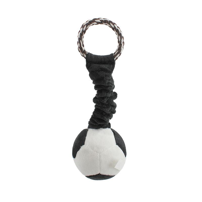 Plush Soccer Shaped Pet Tug Rope Squeaky Chew Toy For Teeth Cleaning