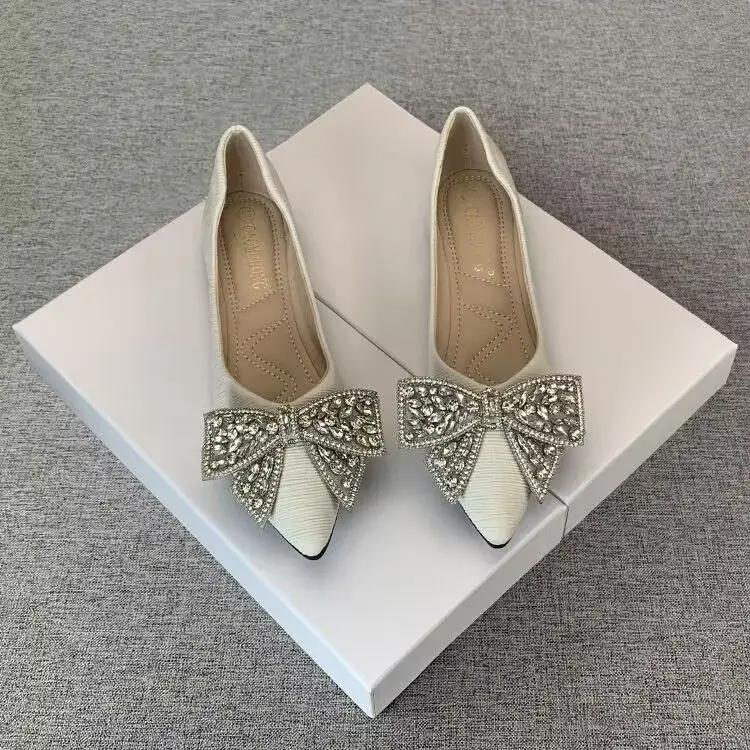 Fashion Women's Flat Shoes Bridesmaid With Crystals Anti-slip Shallow Ladies Footwear Summer 2025 Spring Chic and Elegant Popular On Y2k