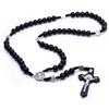 Religious Wooden Antique Black Cross Rosary Pendant Necklaces Jesus Saint Benedict Beaded Necklace for Men Women Jewelry