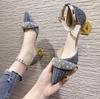 Модные женские босоножки с острым носком весна-лето новые модные туфли с острым носком и надписью на толстом каблуке высокие женские босоножки P630