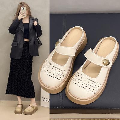 Сандалии для внешней торговли женские 2025 лето новые в британском стиле повседневные туфли из маленькой кожи на толстой подошве с круглым носком удобные на мягкой подошве туфли для мамы