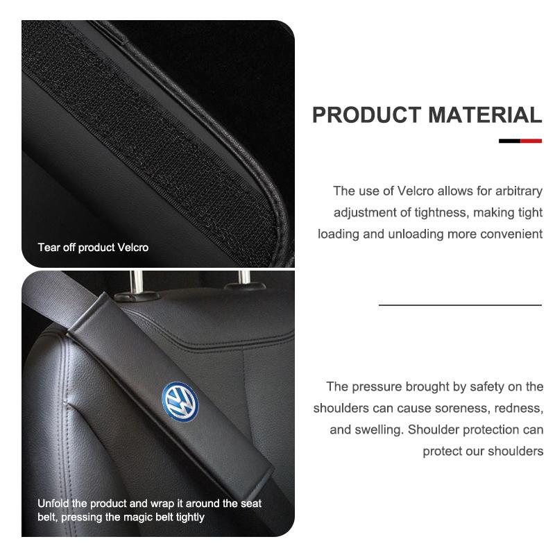 For Volkswagen VW 2pcs Car Seat Belt Shoulder Protector Litchi Grain Fatigue Relief Pad Polo Jetta Sagitar Magotan Passat B5 B6 zg6