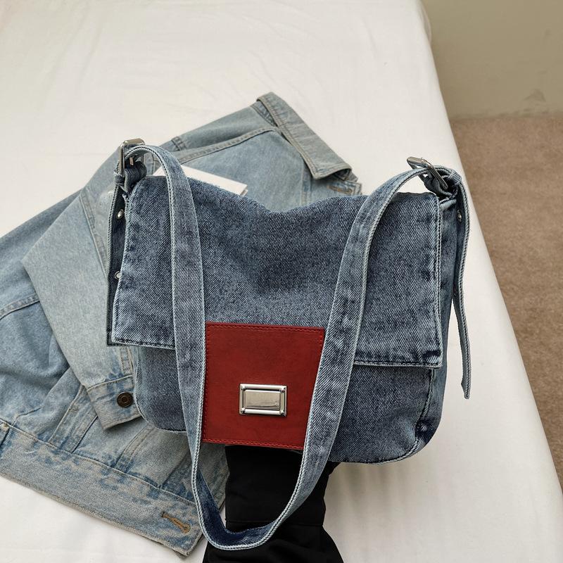 Женская сумка джинсовая повседневная сумка-багет в стиле ретро подмышечная сумка Универсальная сумка через плечо большой вместимости