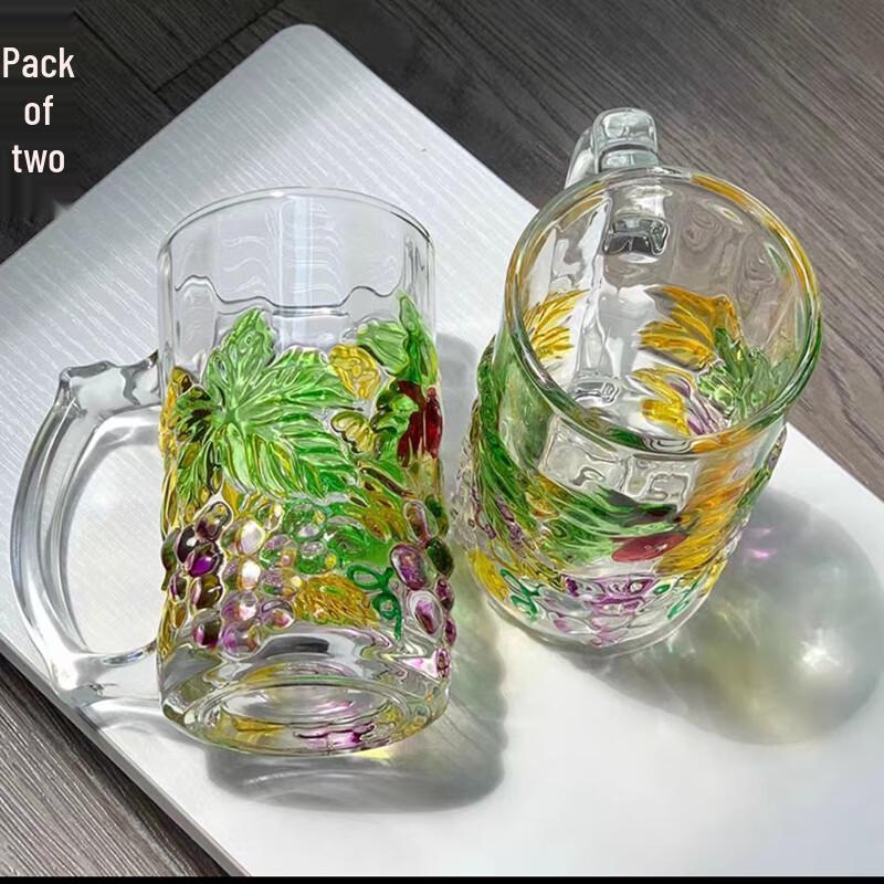 Ручная роспись Flavinmci, дизайн с виноградом, кружки из боросиликатного стекла, набор из 2 штук