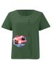 Women's Fashion Heart-shaped Scenery Printing Shot Sleeve T-shirt Loose Cotton Shirt Casual Loose Summer Blouse Tops Plus Size