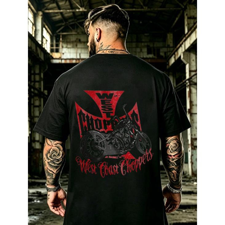 Мужская черная футболка с коротким рукавом с графическим изображением West Coast Choppers, свободный крой, круглый вырез, хлопковая футболка для байкерского стритвира, повседневная одежда