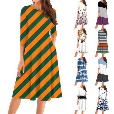 Женское повседневное модное платье миди с круглым вырезом и рукавом три четверти