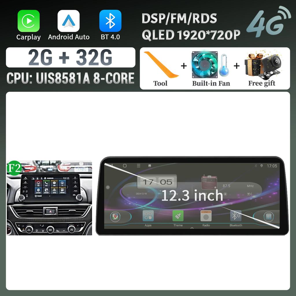 Android 14 12,3-дюймовый экран для Honda Accord 10 2018 2019 2020 2022 Автомагнитола Мультимедиа Навигация 4G Беспроводной BT CarPlay Стерео