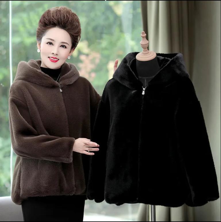 Autumn and Winter Imitation Fur Coat Women's Mink Fleece Hooded Mink Coat