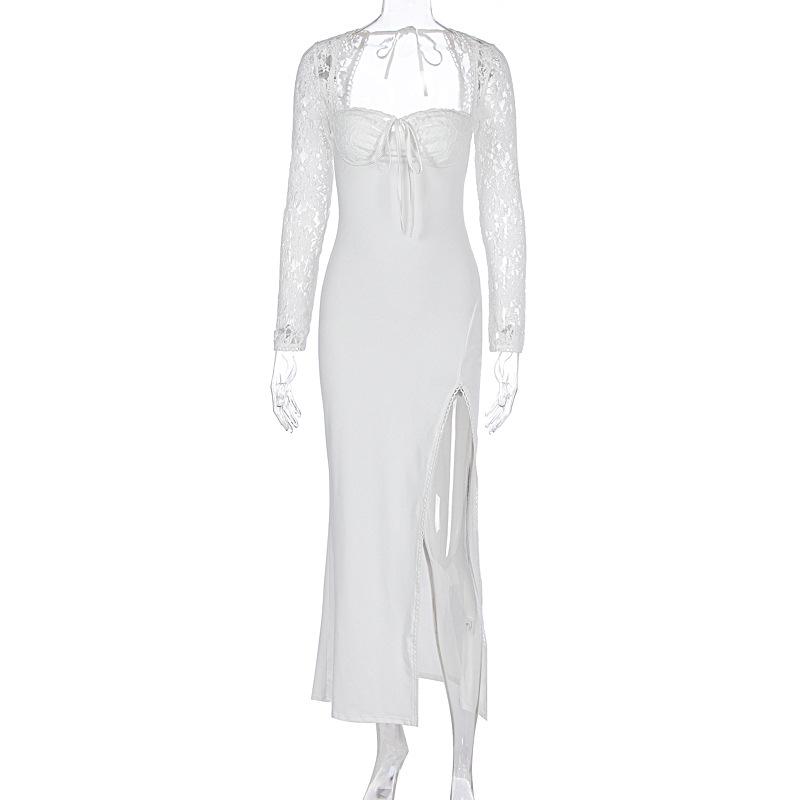 Женское сексуальное платье на шнуровке с разрезом, осень 2024 г.