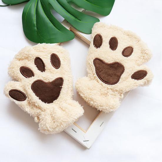Women Cat Paw Gloves Cute Fuzzy Warm Half Finger Gloves Winter Plush Animal Paw Gloves for Girls Teens Cosplay Costume Parties Daily Wear
