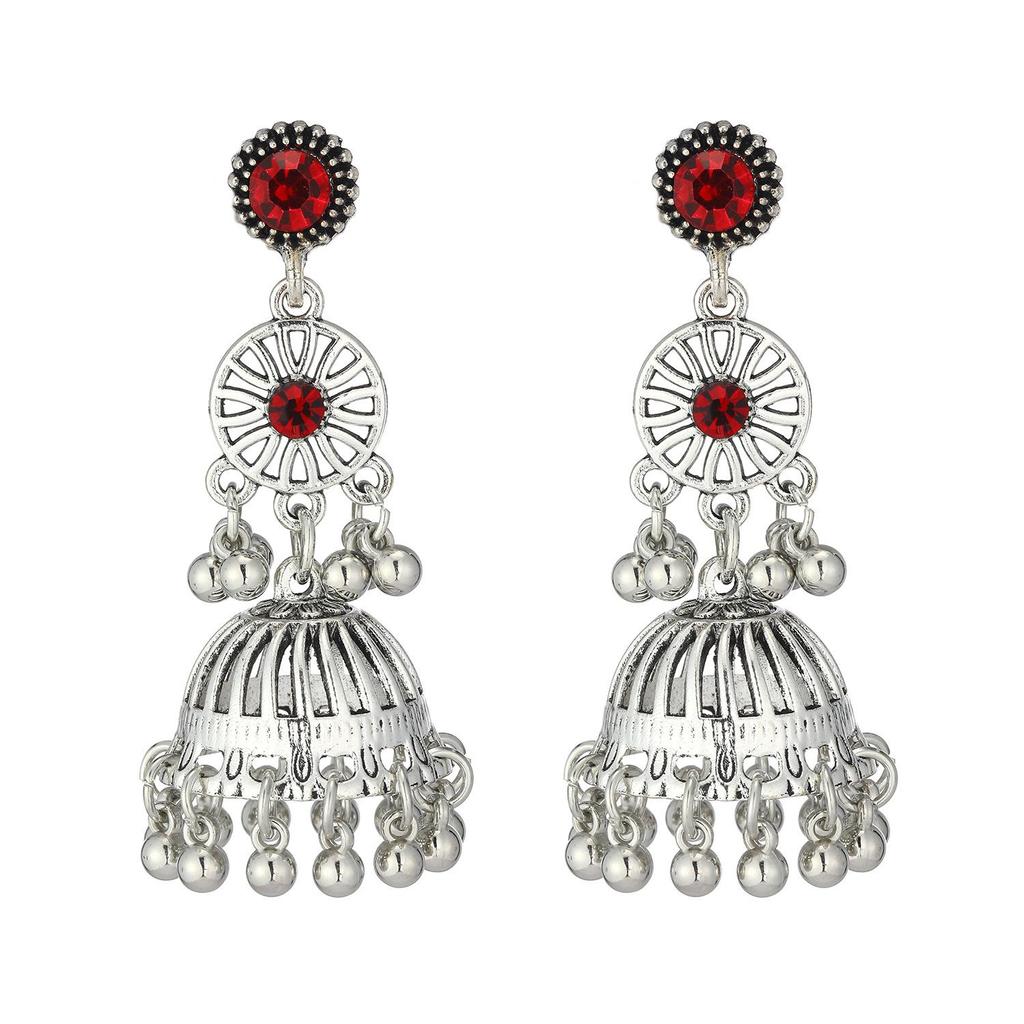 Античные серебряные полые серьги-подвески с кисточкой в европейско-индийском стиле