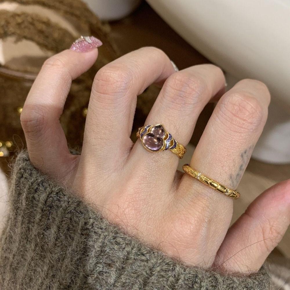 Purple Gourd Vintage Rings Lucky Metal Open Rings Temperament Enamel Finger Ring  Party