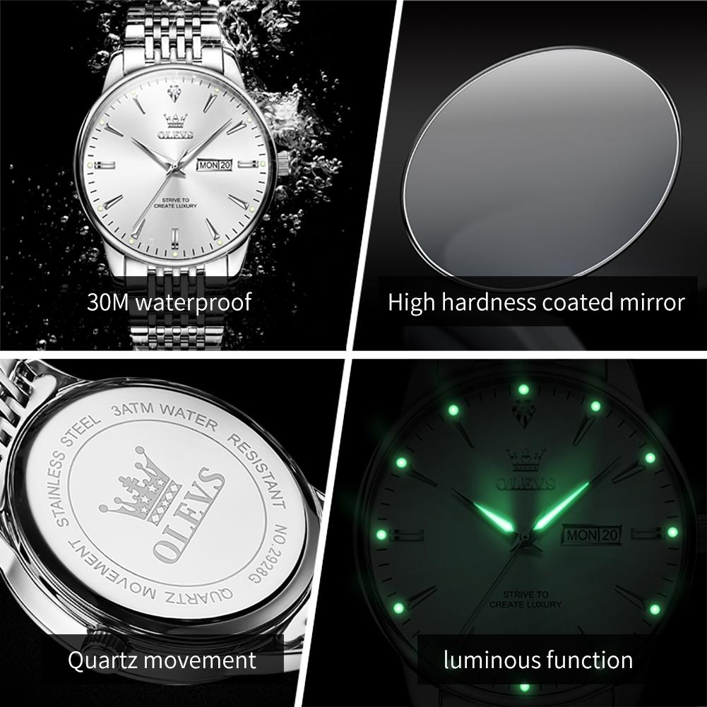 OLEVS 2929 Simple Classic Quartz Wristwatch for Man Date Week Luminous Waterproof Original Business Men's Dress Watch